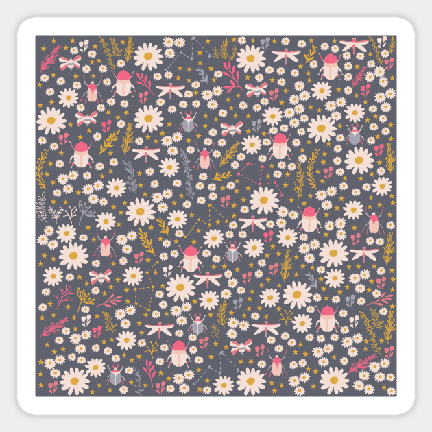 Cute Bugs and Flowers Pattern Sticker by kapotka